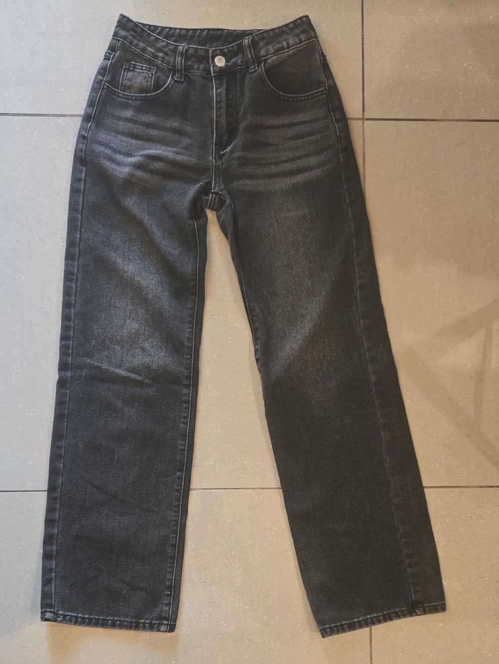 SHEIN Washed Black Straight Jeans